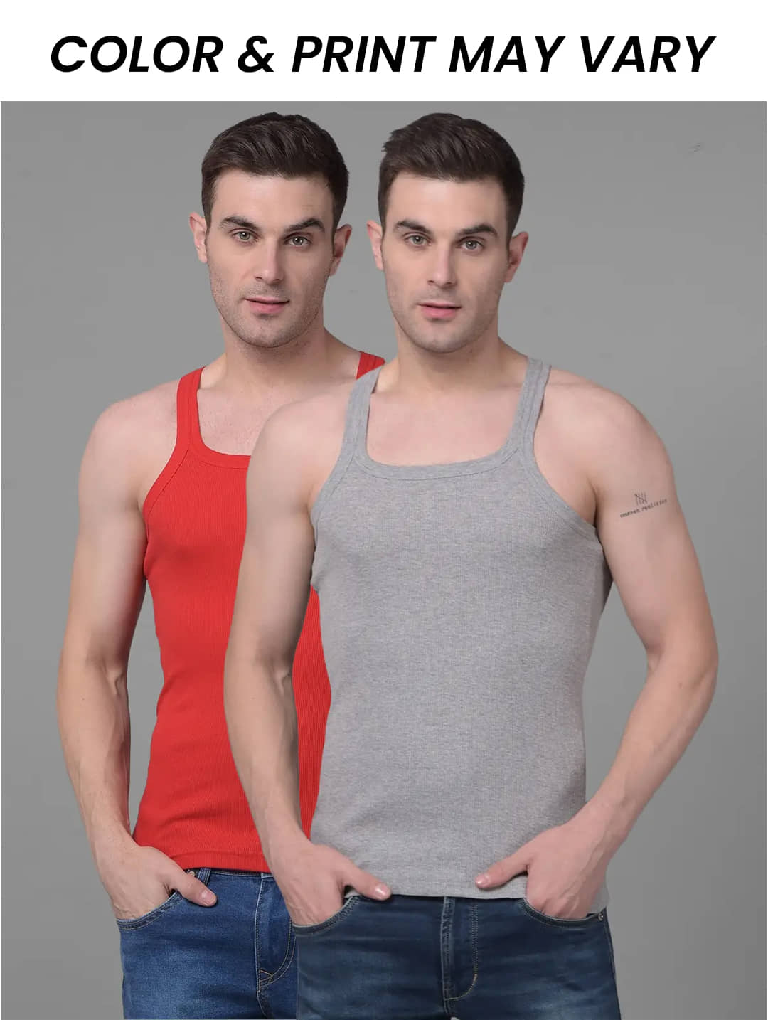 Dollar Bigboss Men's Pack of 2 Solid Combed Cotton Racerback Styled Gym Vest (Colour May Vary) - Nightwear & Loungewear | Buy online on ZillyBuy
