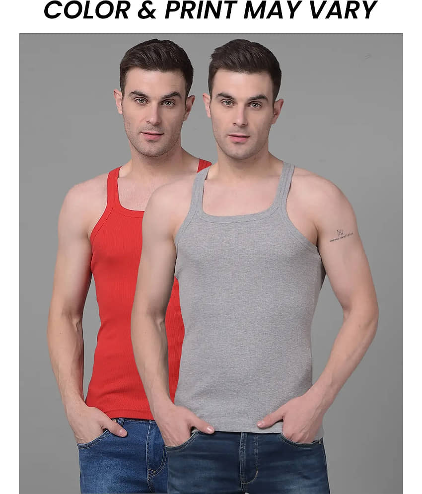 Dollar Bigboss Men's Pack of 2 Solid Combed Cotton Racerback Styled Gym Vest (Colour May Vary) - Nightwear & Loungewear | Buy online on ZillyBuy