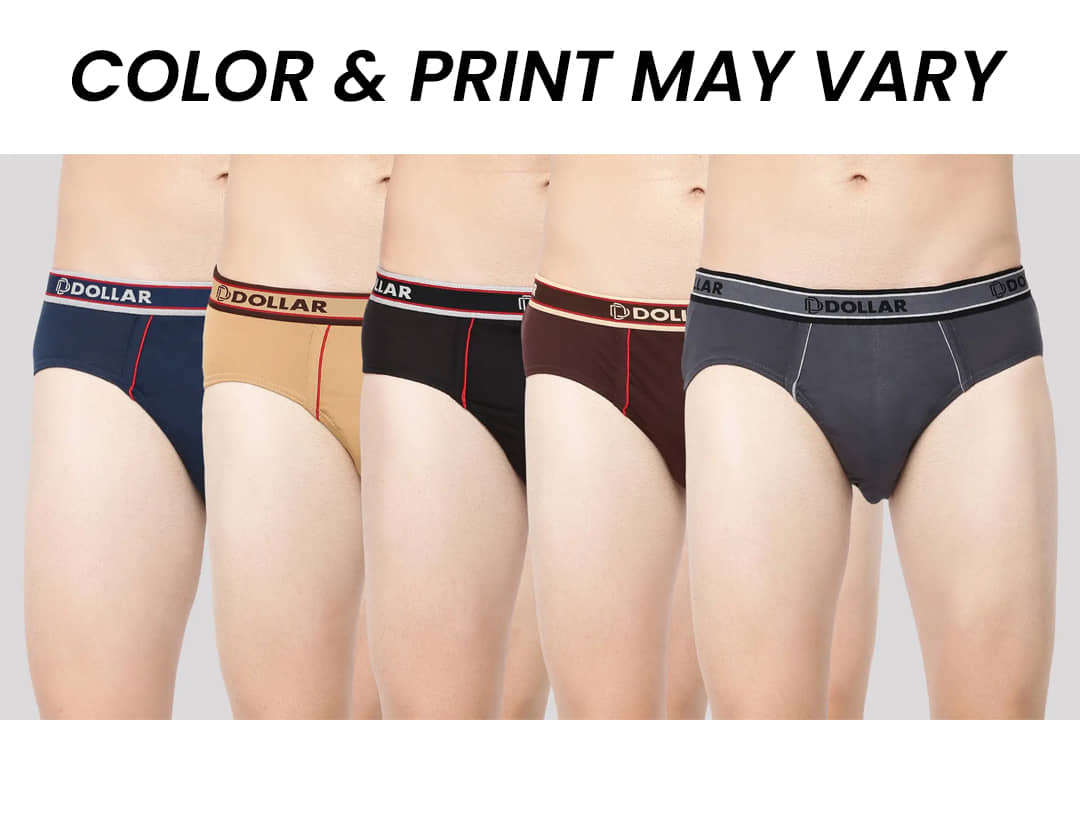 Dollar Bigboss Men's Pack of 5 Combed Cotton Solid Brief With Anti-Microbial Odour Control (Colour May Vary)