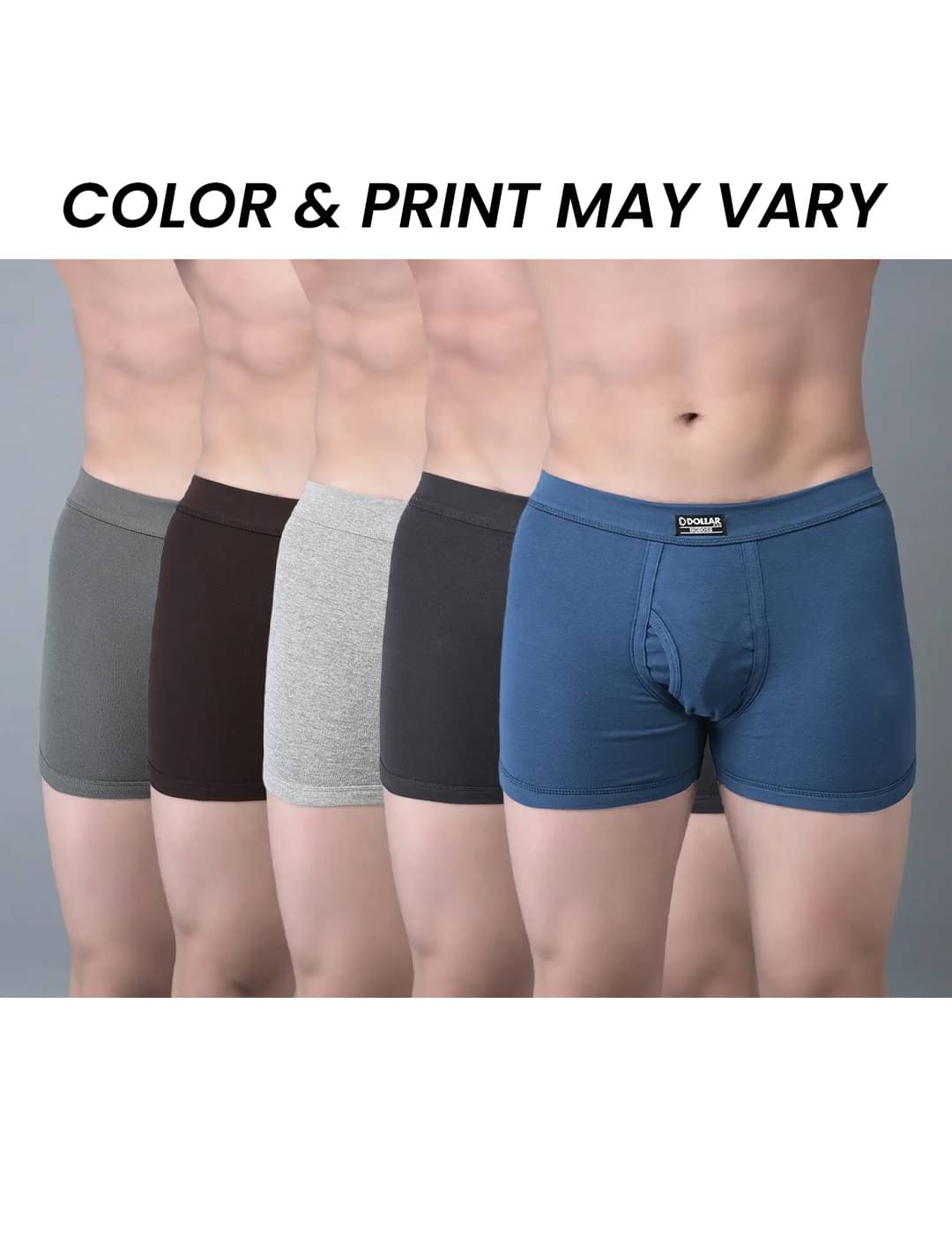 Dollar Bigboss Men's Pack of 5 Solid 100% Cotton Trunk With Spandex Integrated Waistband (Colour May Vary) Dollar Bigboss Men's Pack of 5 Solid 100% Cotton Trunk With Spandex Integrated Waistband (Colour May Vary)