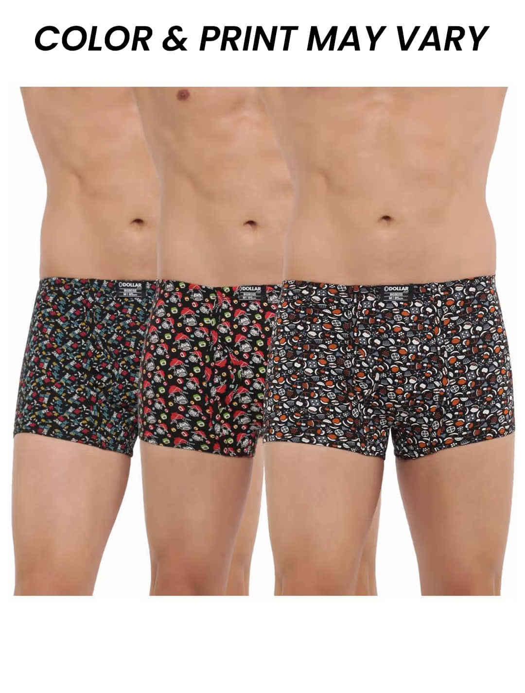Dollar Bigboss Men's Pack of 3 Soft Combed Cotton Printed Trunk (Colour May Vary)