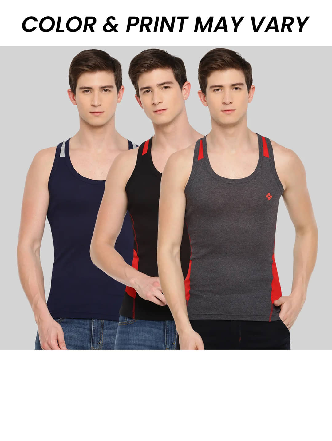 Dollar Bigboss Men's Pack of 3 Solid Combed Cotton Racerback Styled Gym Vest (Colour May Vary) - Nightwear & Loungewear | Buy online on ZillyBuy