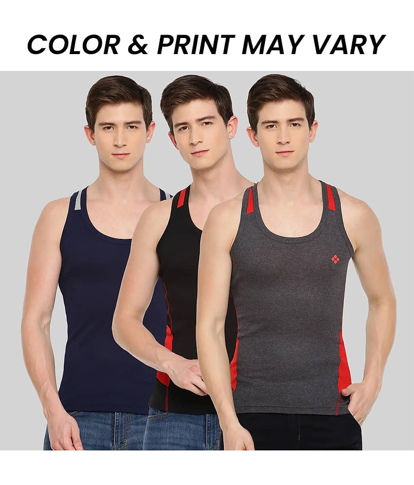 Dollar Bigboss Men's Pack of 3 Solid Combed Cotton Racerback Styled Gym Vest (Colour May Vary) - Nightwear & Loungewear | Buy online on ZillyBuy