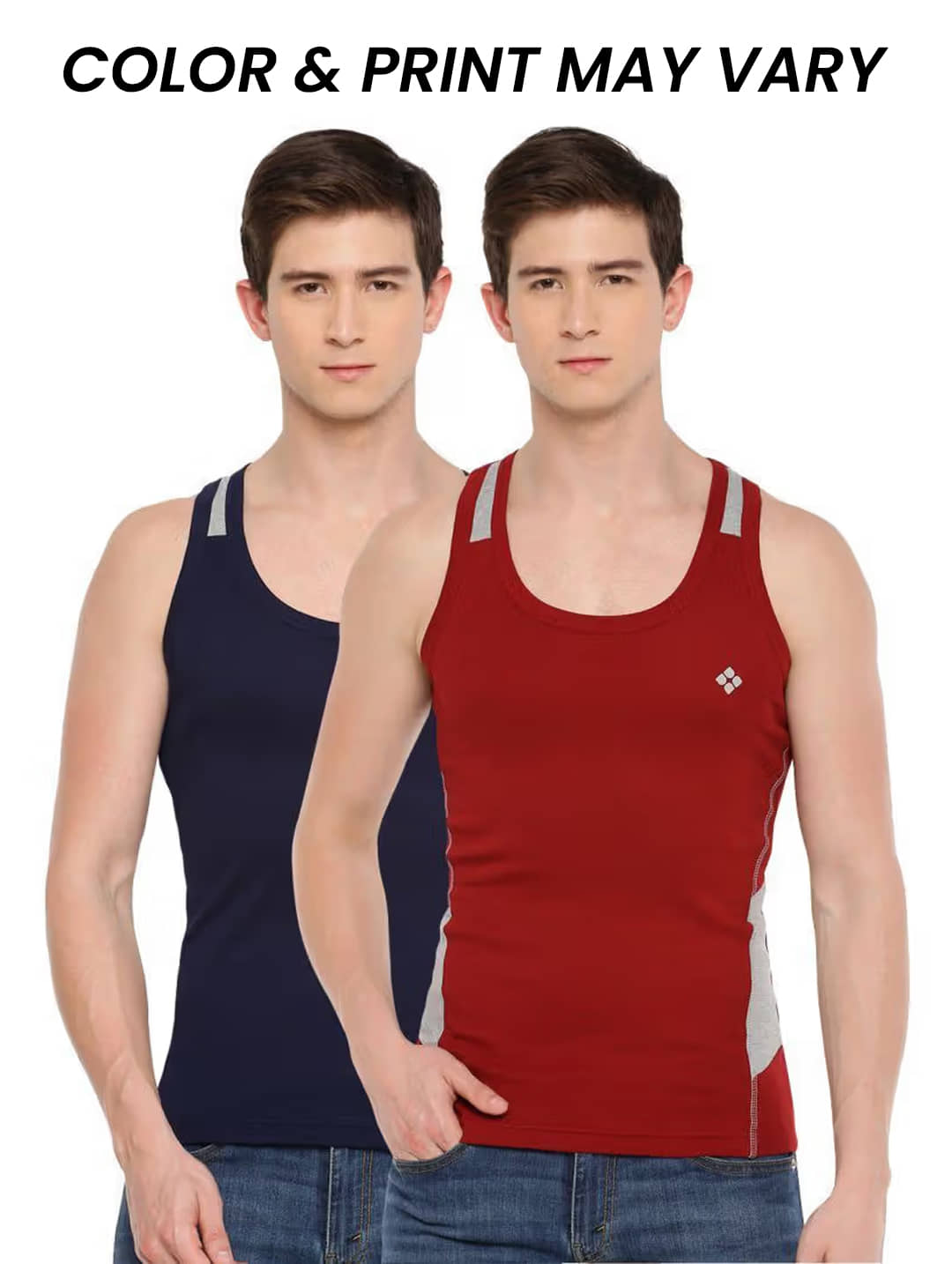Dollar Bigboss Men's Pack of 2 Solid Combed Cotton Racerback Styled Gym Vest (Colour May Vary) - Nightwear & Loungewear | Buy online on ZillyBuy