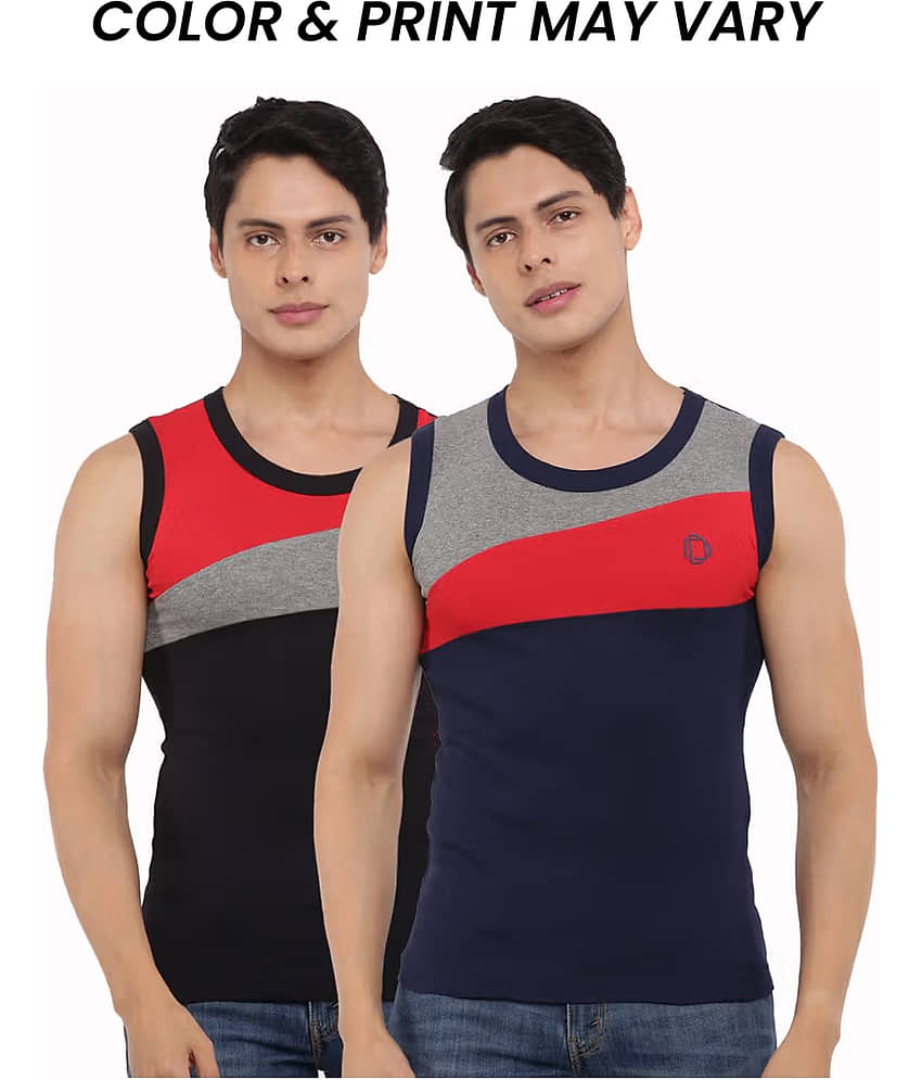 Dollar Bigboss Men's Pack of 2 Solid Combed Cotton Racerback Styled Gym Vest (Colour May Vary) - Nightwear & Loungewear | Buy online on ZillyBuy