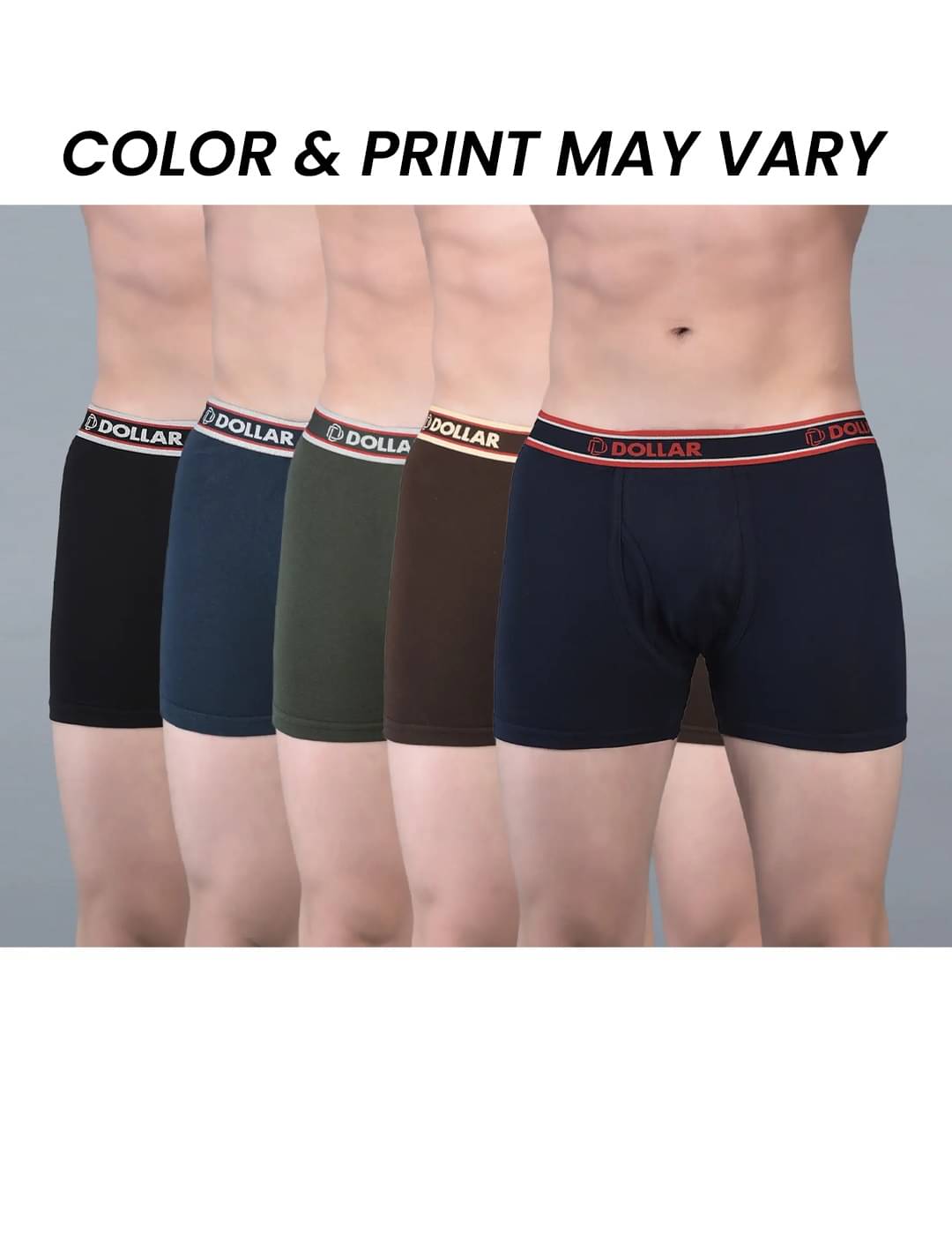     			Dollar Bigboss Men's Pack of 5 Solid Combed Cotton Classy Trunk With Fly Front Access (Colour May Vary)
