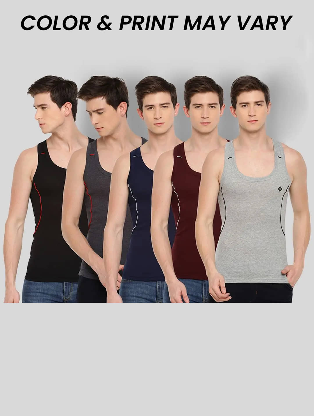 Dollar Bigboss Men's Pack of 5 Solid Combed Cotton Racerback Styled Gym Vest (Colour May Vary) - Nightwear & Loungewear | Buy online on ZillyBuy