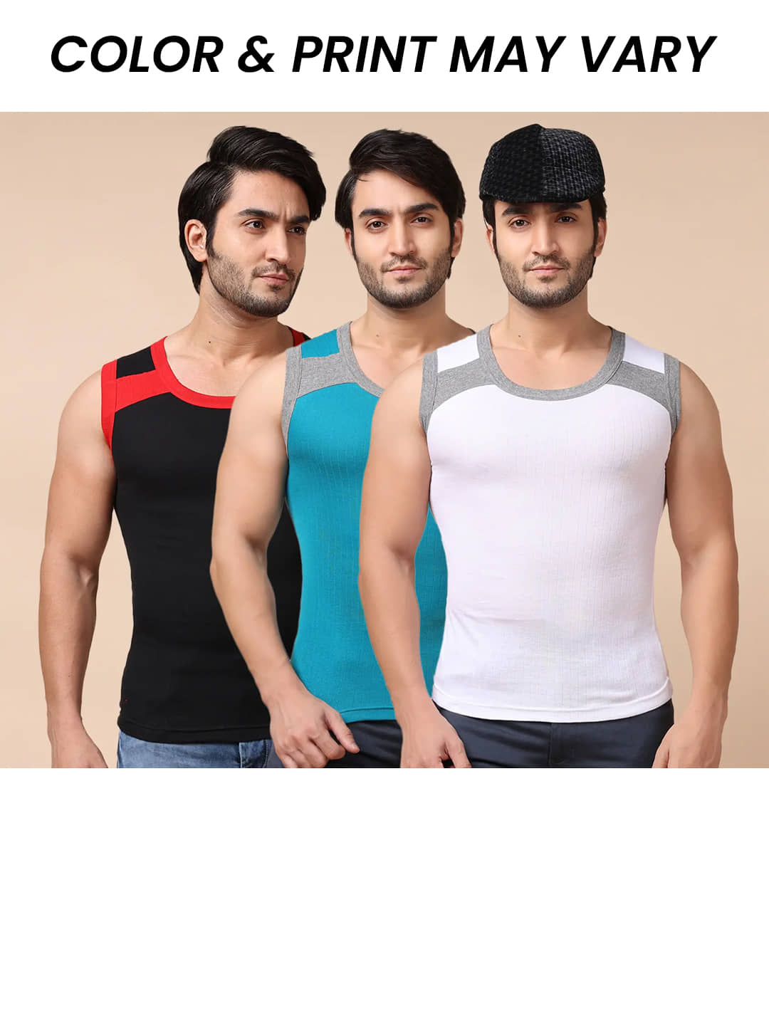 Dollar Bigboss Men's Pack of 3 Solid Combed Cotton Racerback Styled Gym Vest (Colour May Vary) - Nightwear & Loungewear | Buy online on ZillyBuy