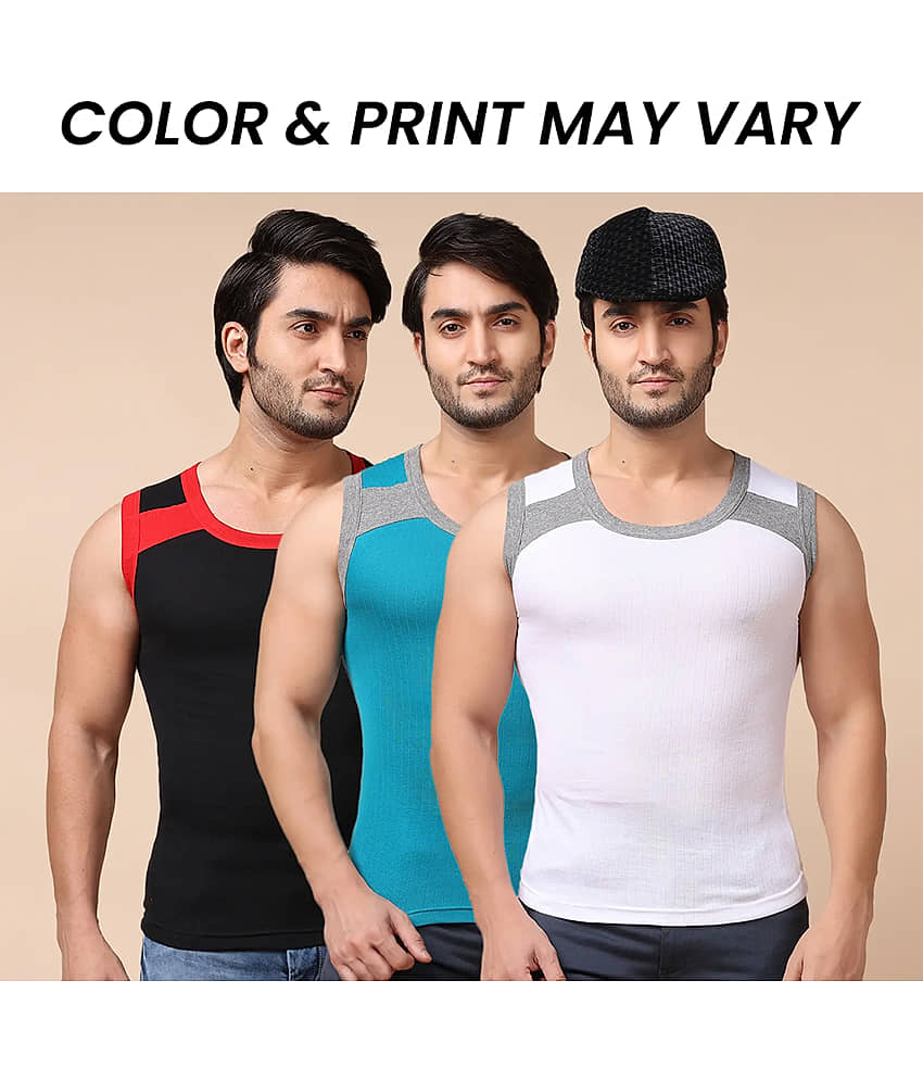 Dollar Bigboss Men's Pack of 3 Solid Combed Cotton Racerback Styled Gym Vest (Colour May Vary) - Nightwear & Loungewear | Buy online on ZillyBuy