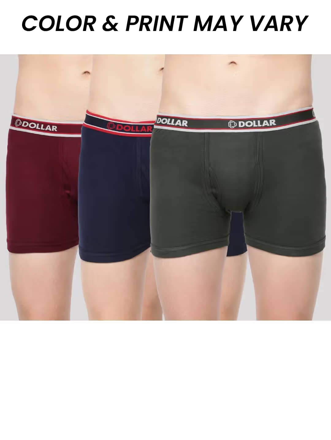 Dollar Bigboss Men's Pack of 3 Solid Combed Cotton Interlock Trunk (Colour May Vary)