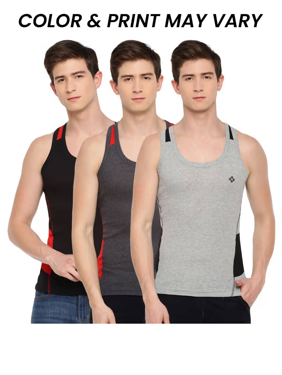 Dollar Bigboss Men's Pack of 3 Solid Combed Cotton Racerback Styled Gym Vest (Colour May Vary) - Nightwear & Loungewear | Buy online on ZillyBuy