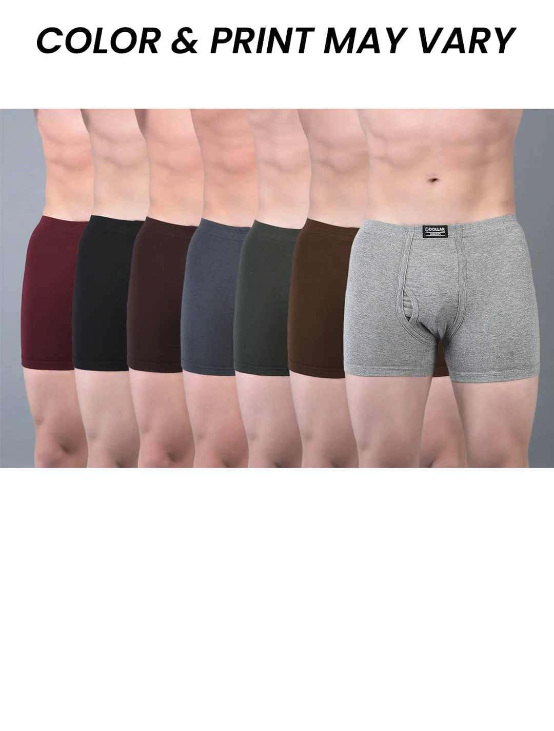Dollar Bigboss Men's Pack of 7 Solid Combed Cotton Trunk With Plush-Backed Waistband (Colour May Vary)