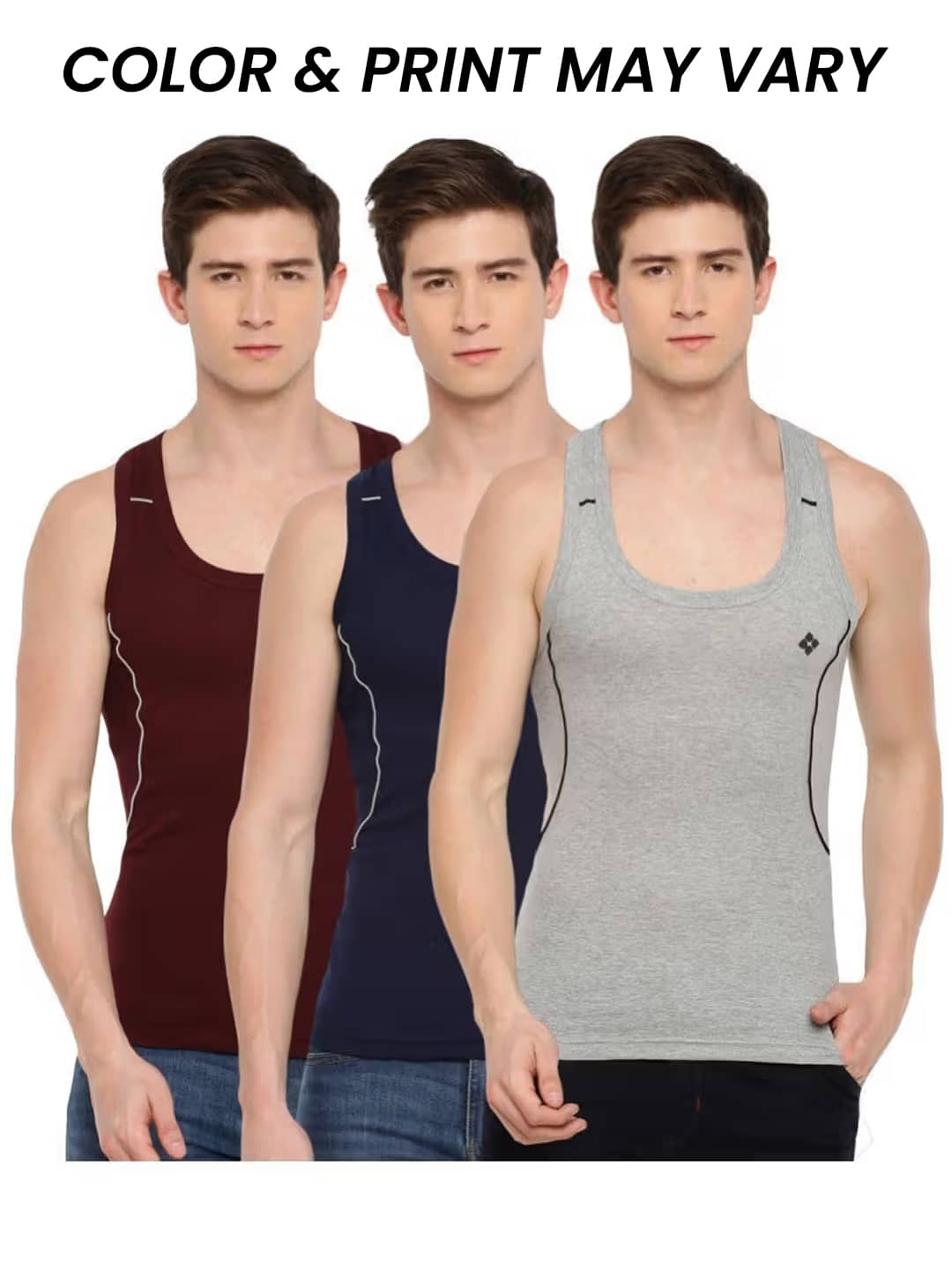Dollar Bigboss Men's Pack of 3 Solid Combed Cotton Racerback Styled Gym Vest (Colour May Vary) - Nightwear & Loungewear | Buy online on ZillyBuy