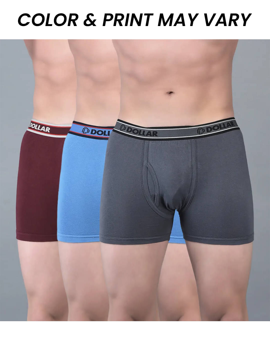     			Dollar Bigboss Men's Pack of 3 Solid Combed Cotton Classy Trunk With Fly Front Access (Colour May Vary)