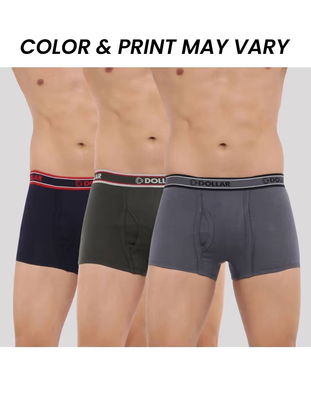 Dollar Bigboss Men's Pack of 3 Solid Combed Cotton Trunk With Double Pouch Support (Colour May Vary)