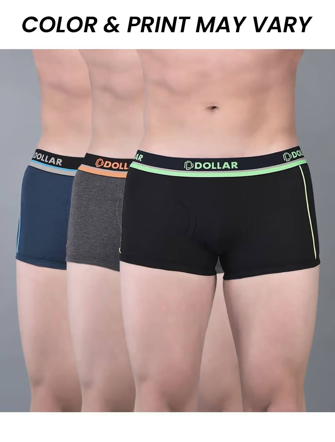 Dollar Bigboss Men's Pack of 3 Combed Cotton Solid Trunk With Illuminating Waistband Logo (Colour May Vary) Dollar Bigboss Men's Pack of 3 Combed Cotton Solid Trunk With Illuminating Waistband Logo (Colour May Vary)