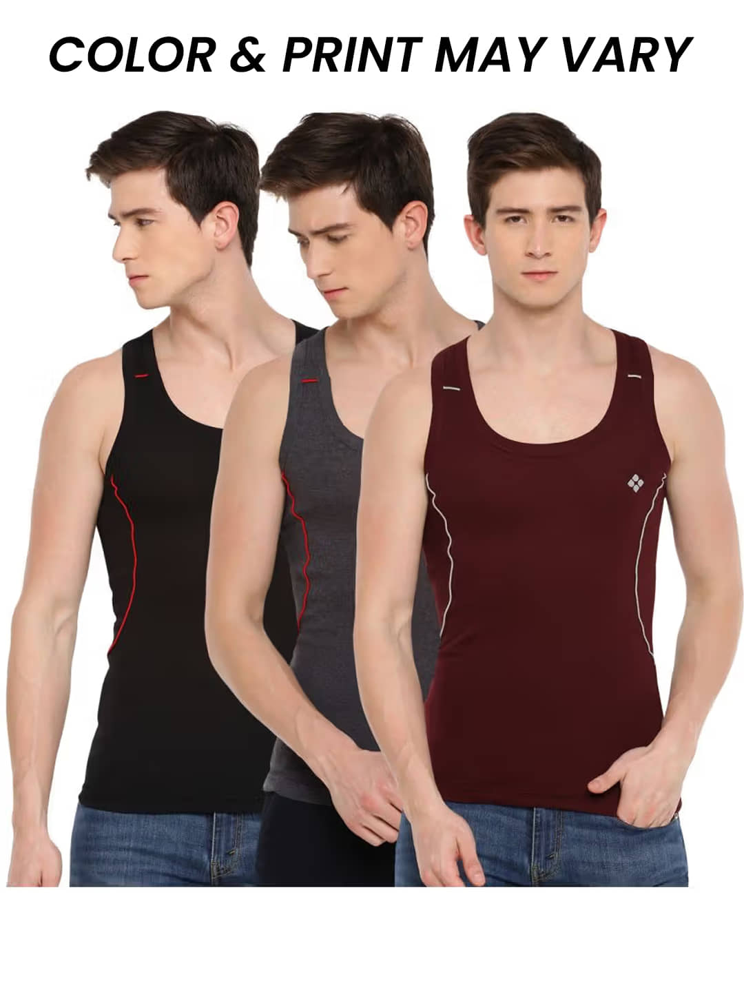 Dollar Bigboss Men's Pack of 3 Solid Combed Cotton Racerback Styled Gym Vest (Colour May Vary) - Nightwear & Loungewear | Buy online on ZillyBuy