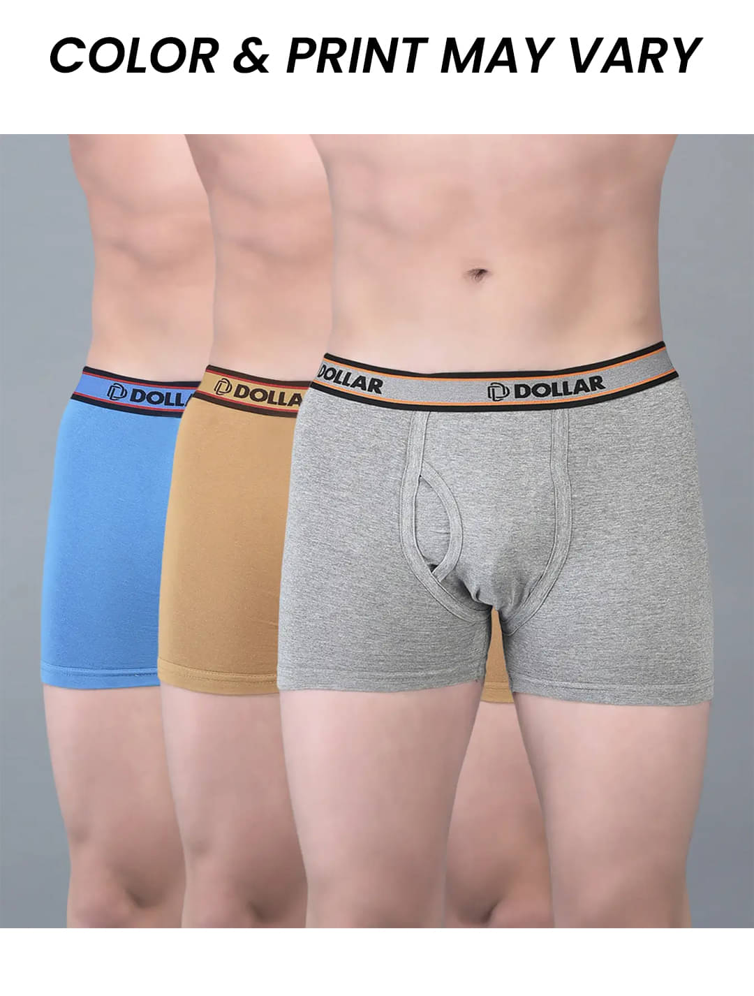     			Dollar Bigboss Men's Pack of 3 Solid Combed Cotton Classy Trunk With Fly Front Access (Colour May Vary)
