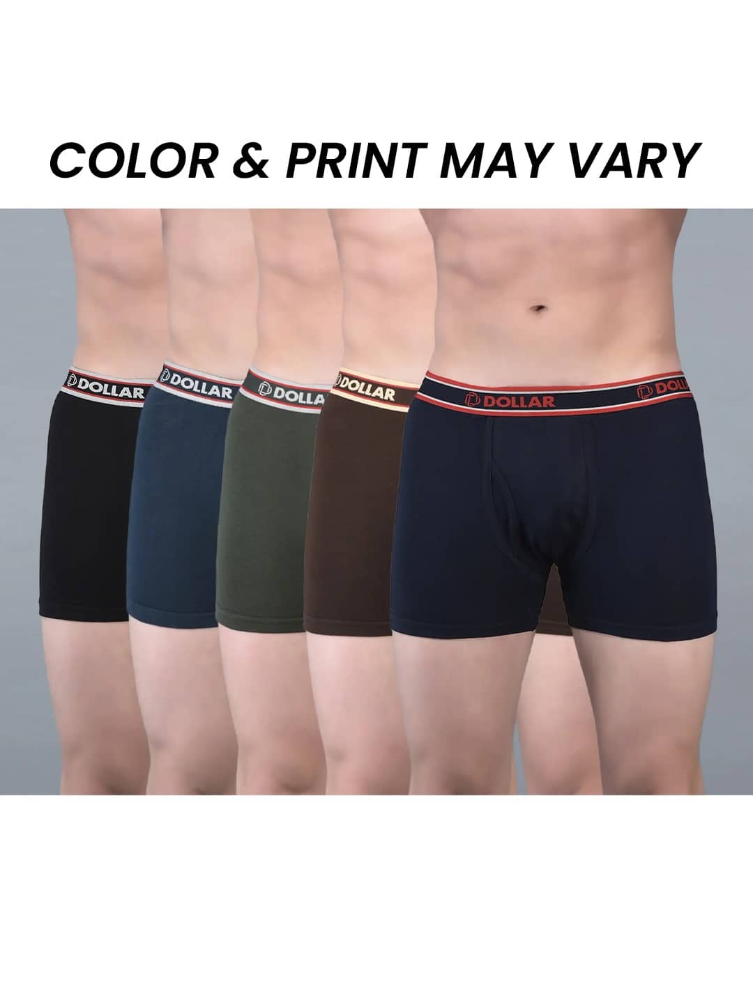Dollar Bigboss Men's Pack of 5 Solid Combed Cotton Interlock Trunk (Colour May Vary)