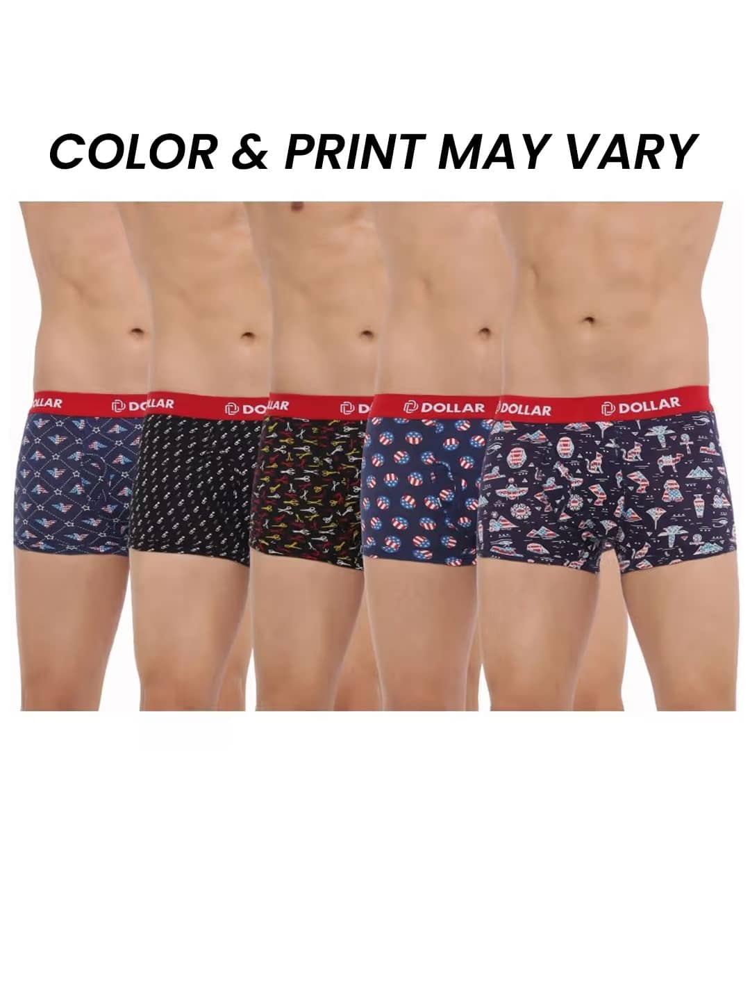 Dollar Bigboss Men's Pack of 5 Combed Cotton Printed Trunk (Colour May Vary)