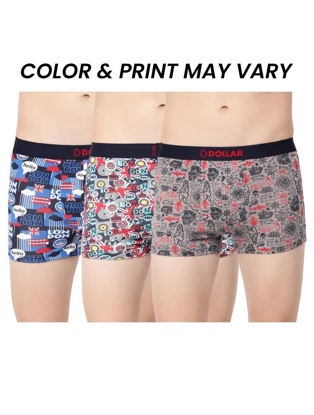 Dollar Bigboss Men's Pack of 3 Printed Trendy Trunk Formulated With Combed Cotton and Spandex Fabric (Colour May Vary)