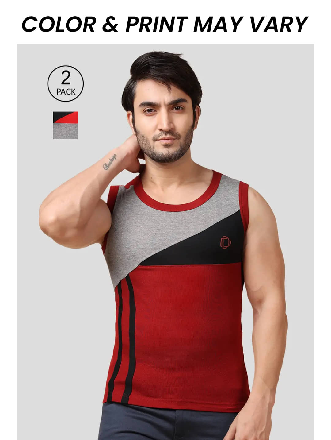 Dollar Bigboss Men's Pack of 2 Solid Combed Cotton Racerback Styled Gym Vest (Colour May Vary) - Nightwear & Loungewear | Buy online on ZillyBuy