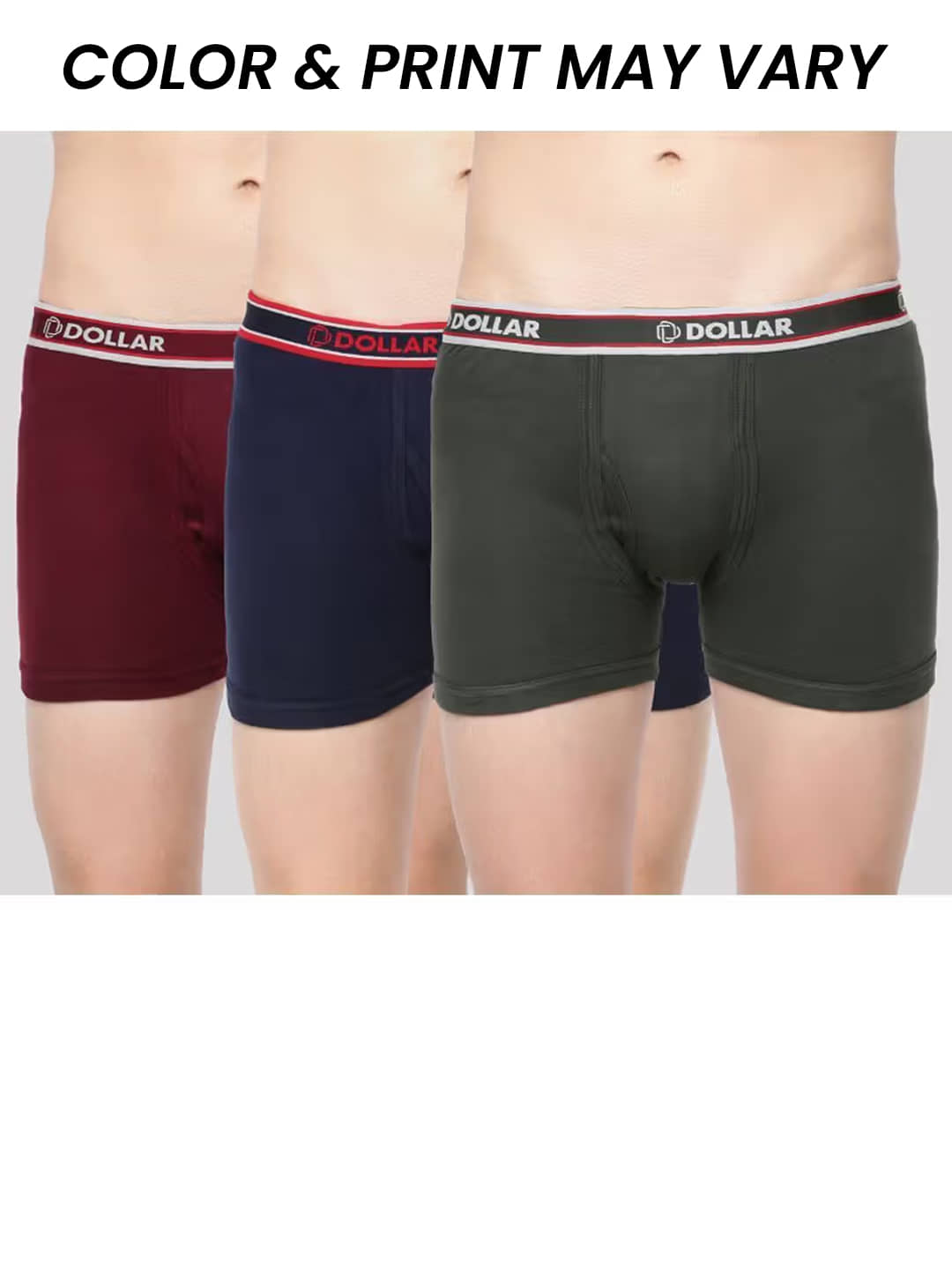 Dollar Bigboss Men's Pack of 3 Solid Combed Cotton Interlock Trunk (Colour May Vary)