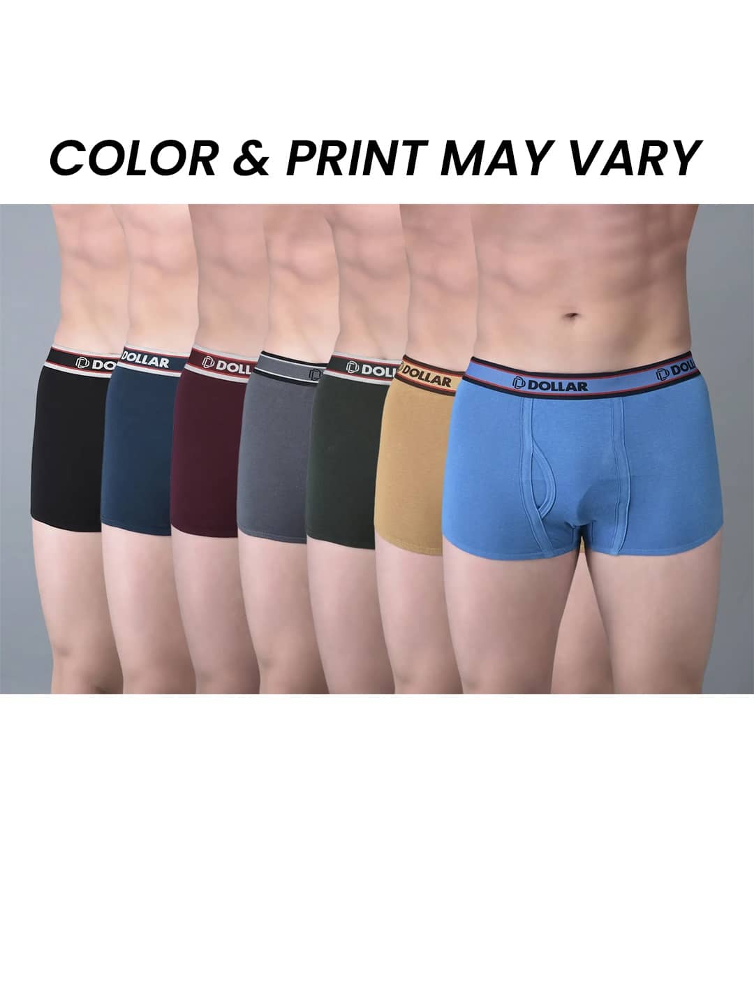 Dollar Bigboss Men's Pack of 7 Solid Combed Cotton Trunk With Double Pouch Support (Colour May Vary)