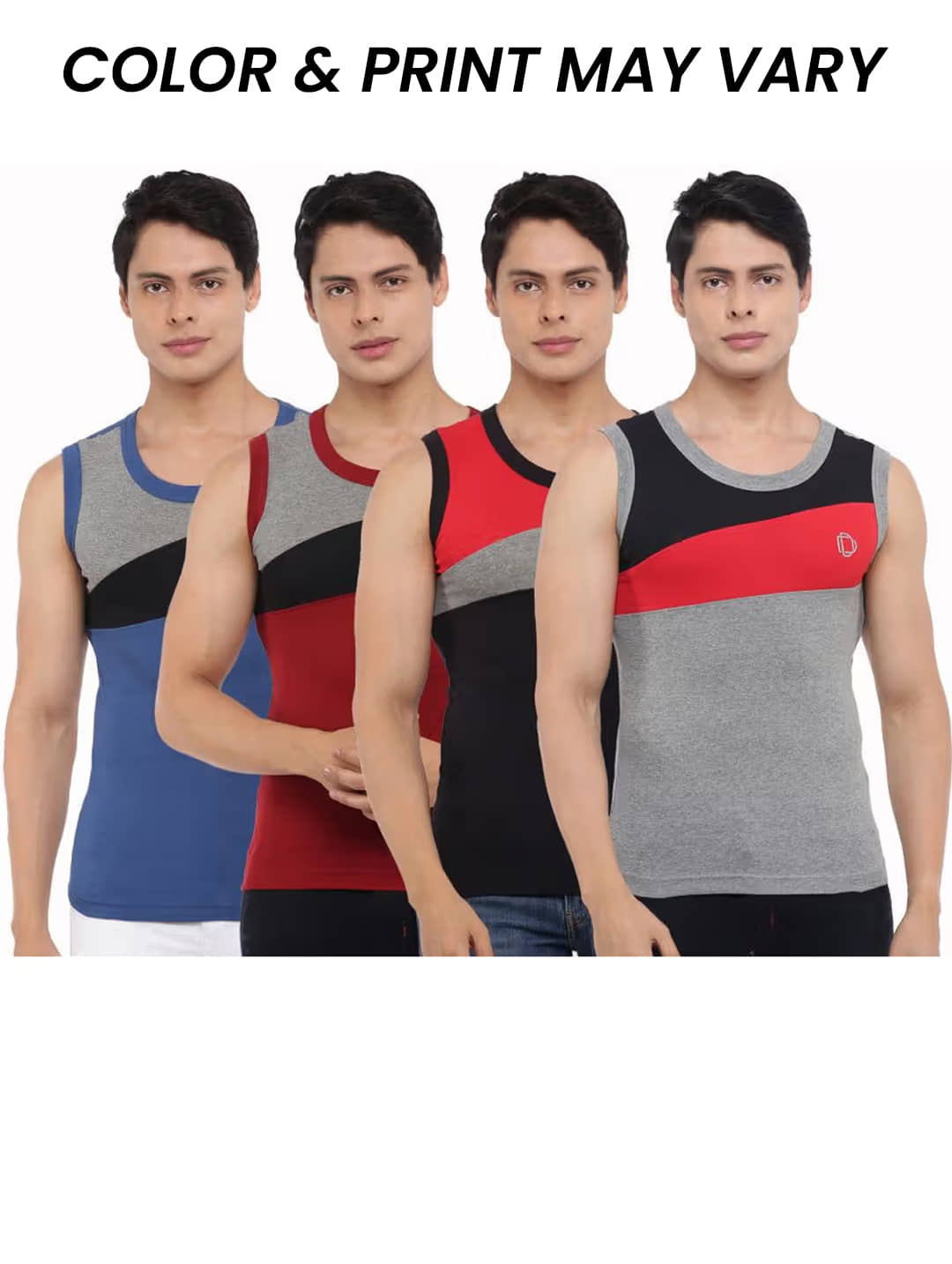 Dollar Bigboss Men's Pack of 4 Solid Combed Cotton Racerback Styled Gym Vest (Colour May Vary) - Nightwear & Loungewear | Buy online on ZillyBuy