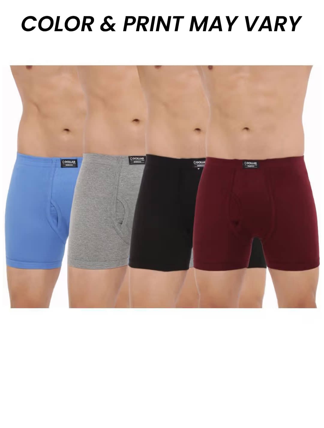 Dollar Bigboss Men's Pack of 4 Solid Combed Cotton Trunk With Plush-Backed Waistband (Colour May Vary)
