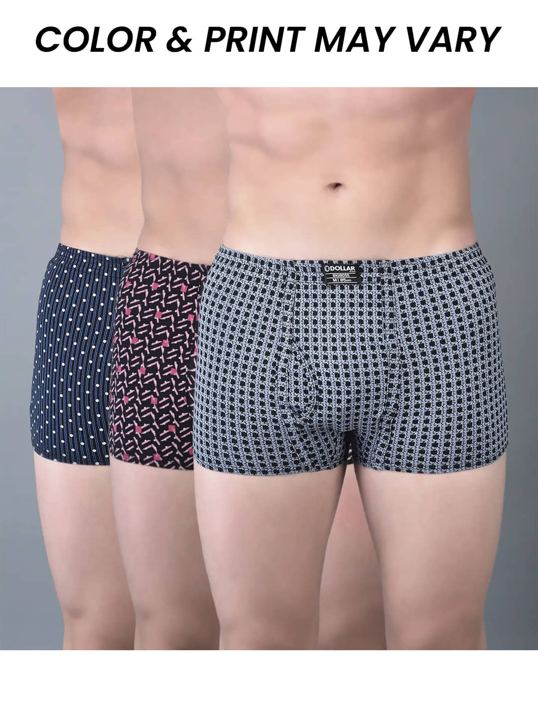 Dollar Bigboss Men's Pack of 3 Soft Combed Cotton Printed Trunk (Colour May Vary)