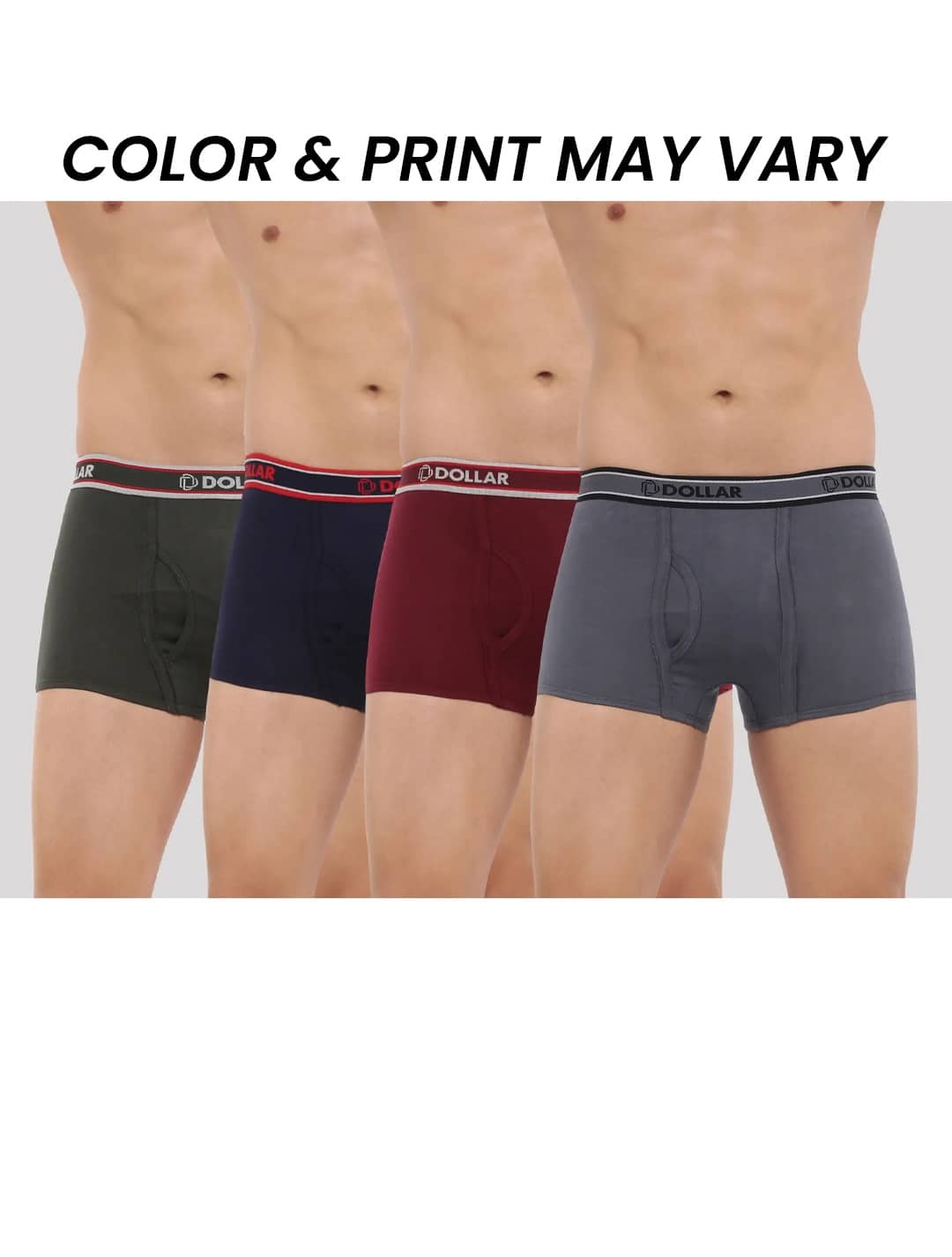 Dollar Bigboss Men's Pack of 4 Solid Combed Cotton Trunk With Double Pouch Support (Colour May Vary)