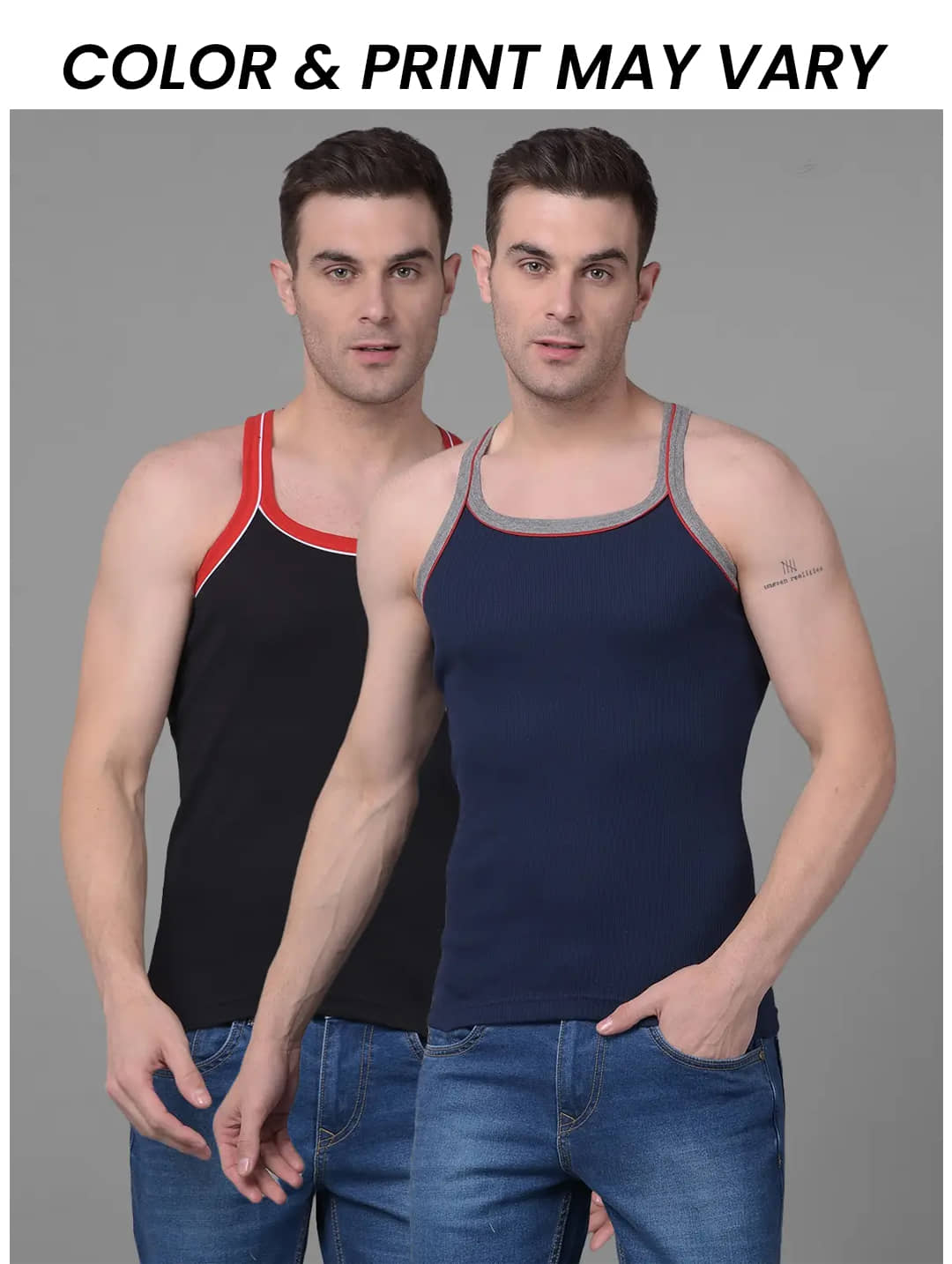 Dollar Bigboss Men's Pack of 2 Solid Combed Cotton Racerback Styled Gym Vest (Colour May Vary) - Nightwear & Loungewear | Buy online on ZillyBuy