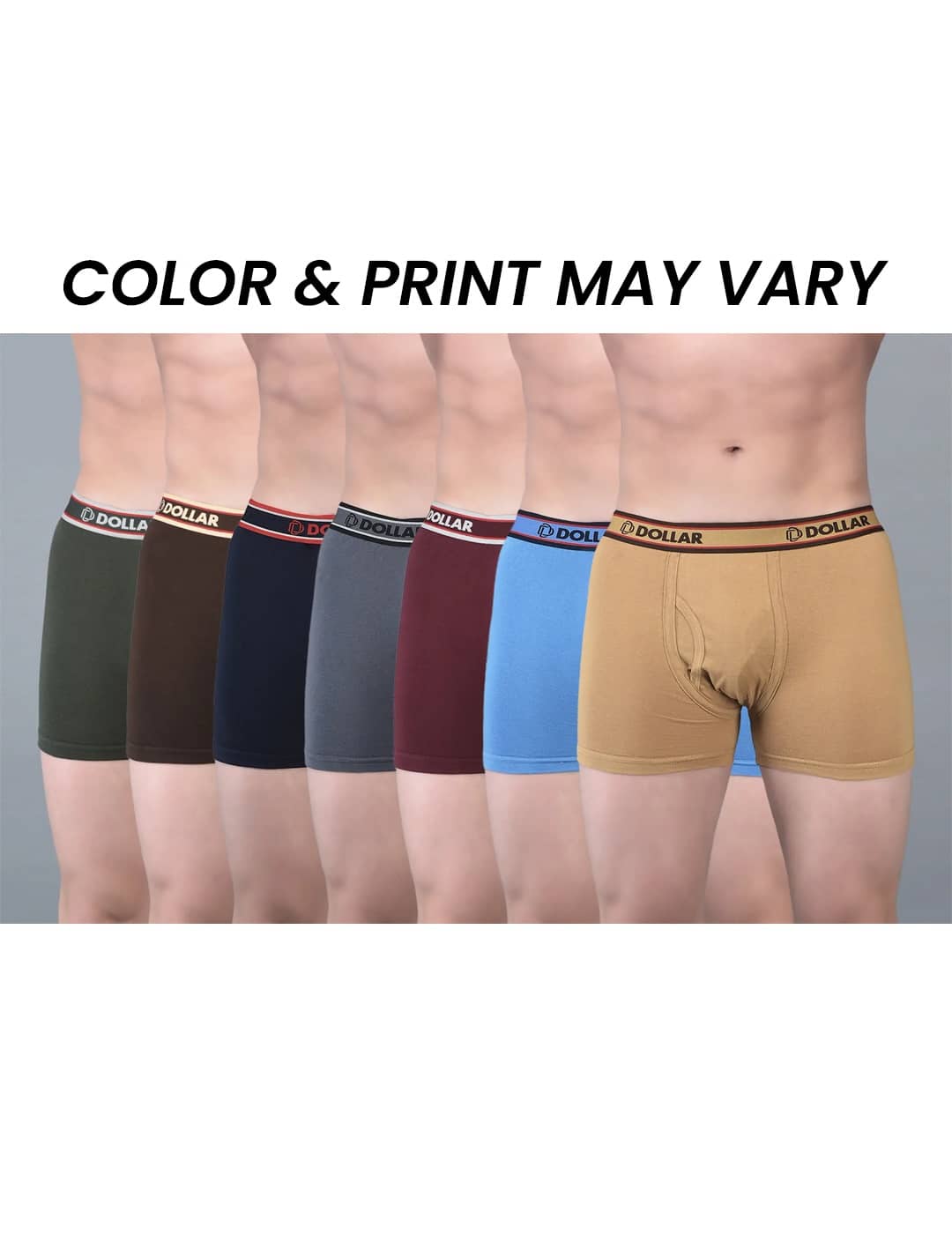 Dollar Bigboss Men's Pack of 7 Solid Combed Cotton Classy Trunk With Fly Front Access (Colour May Vary)