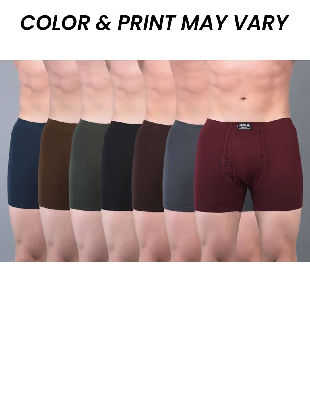 Dollar Bigboss Men's Pack of 7 Solid Combed Cotton Trunk With Plush-Backed Waistband (Colour May Vary)