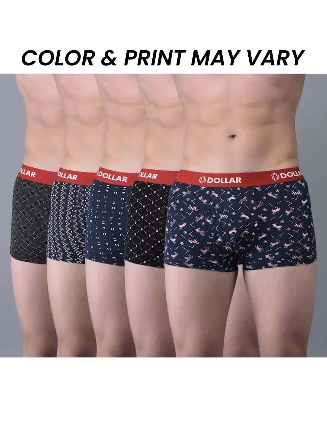 Dollar Bigboss Men's Pack of 5 Combed Cotton Printed Trunk (Colour May Vary)