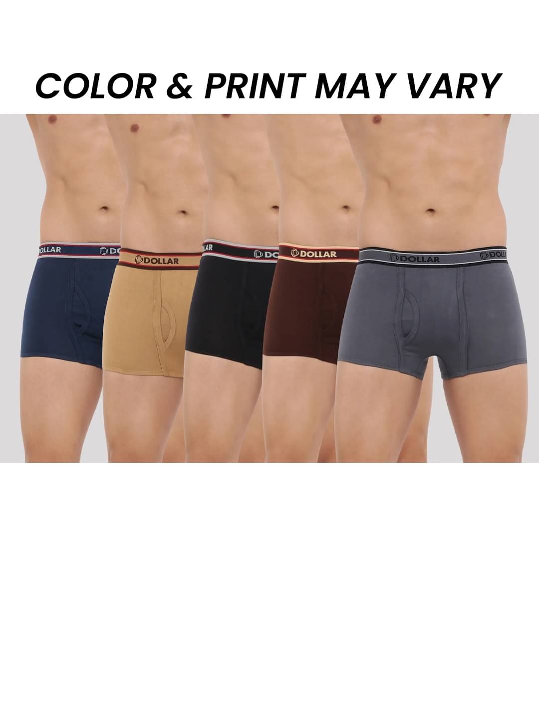     			Dollar Bigboss Men's Pack of 5 Solid Combed Cotton Trunk With Double Pouch Support (Colour May Vary)