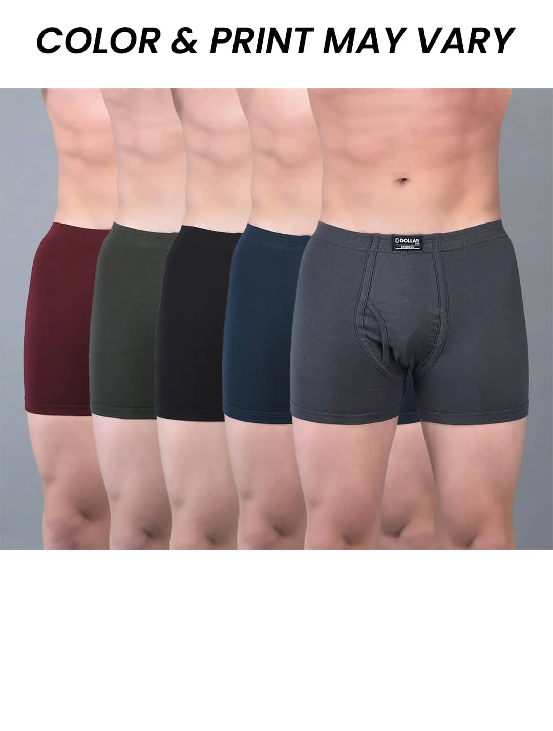 Dollar Bigboss Men's Pack of 5 Solid Combed Cotton Trunk With Plush-Backed Waistband (Colour May Vary)