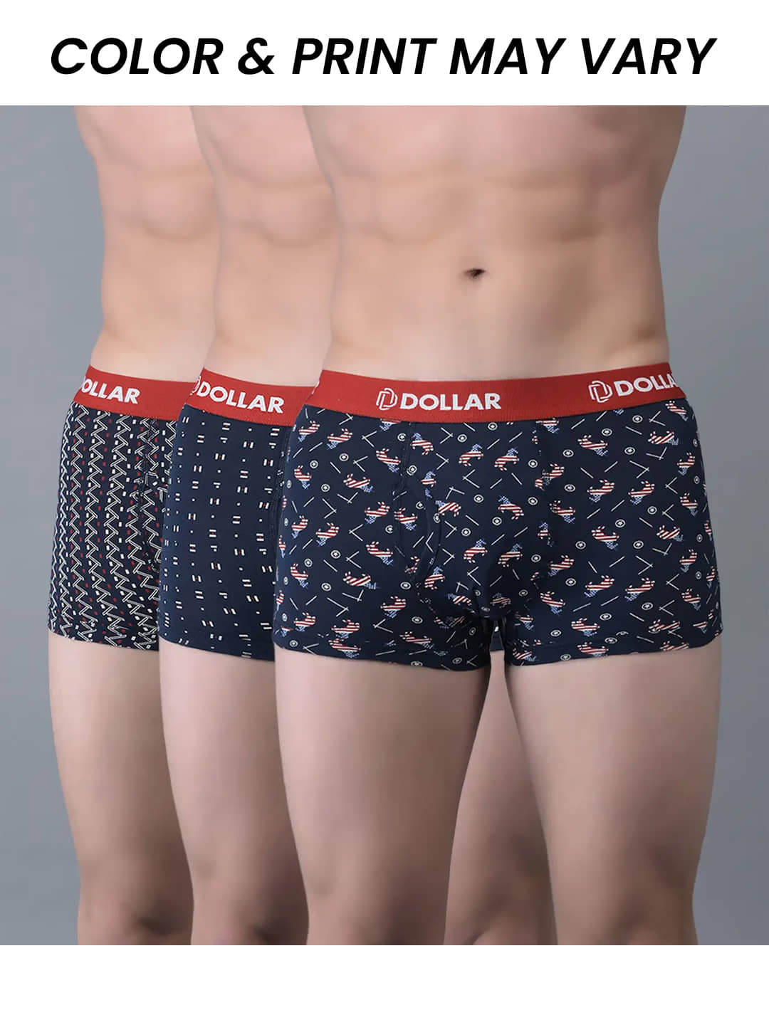 Dollar Bigboss Men's Pack of 3 Combed Cotton Printed Trunk (Colour May Vary)