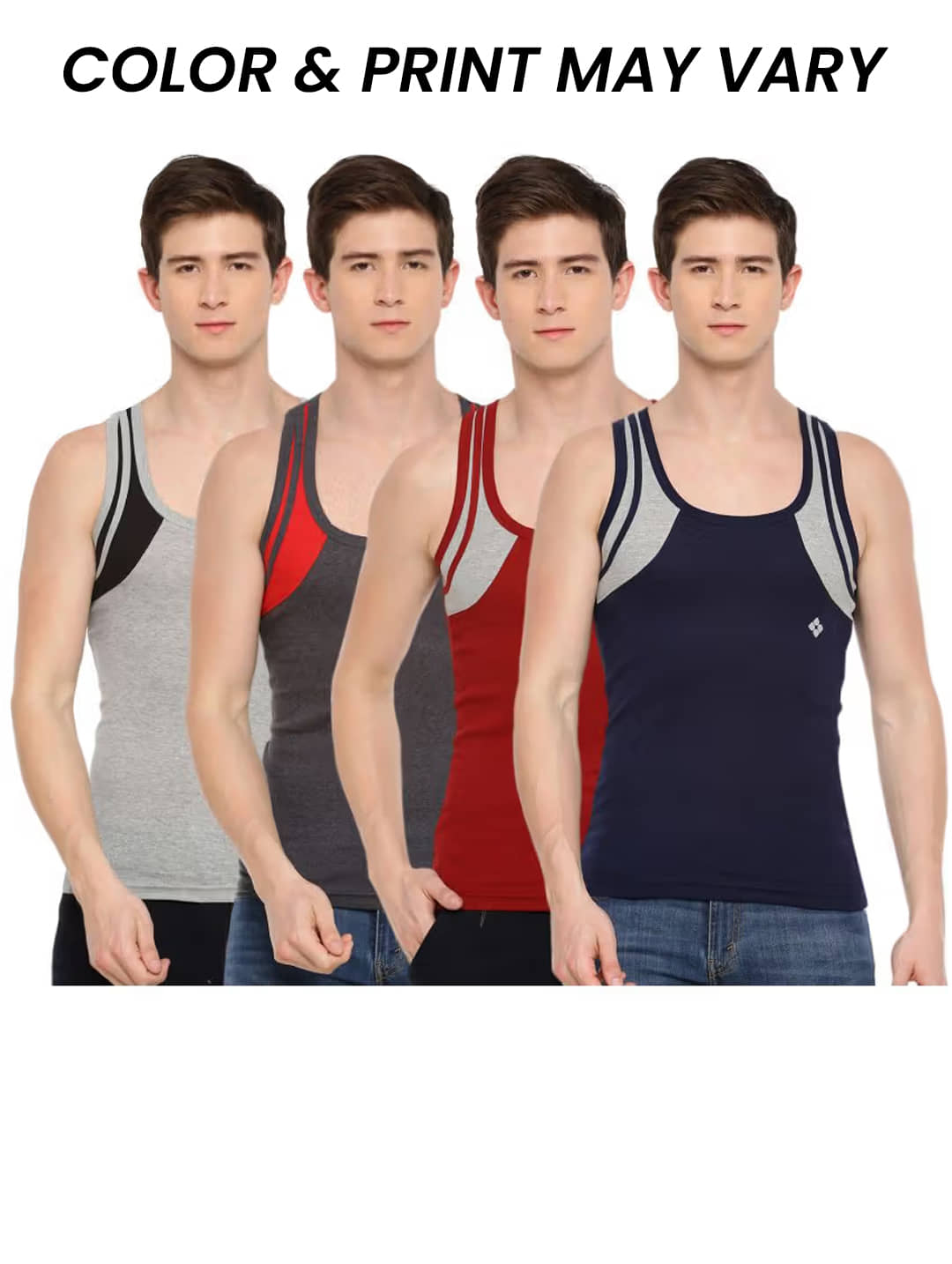 Dollar Bigboss Men's Pack of 4 Solid Combed Cotton Racerback Styled Gym Vest (Colour May Vary) - Nightwear & Loungewear | Buy online on ZillyBuy
