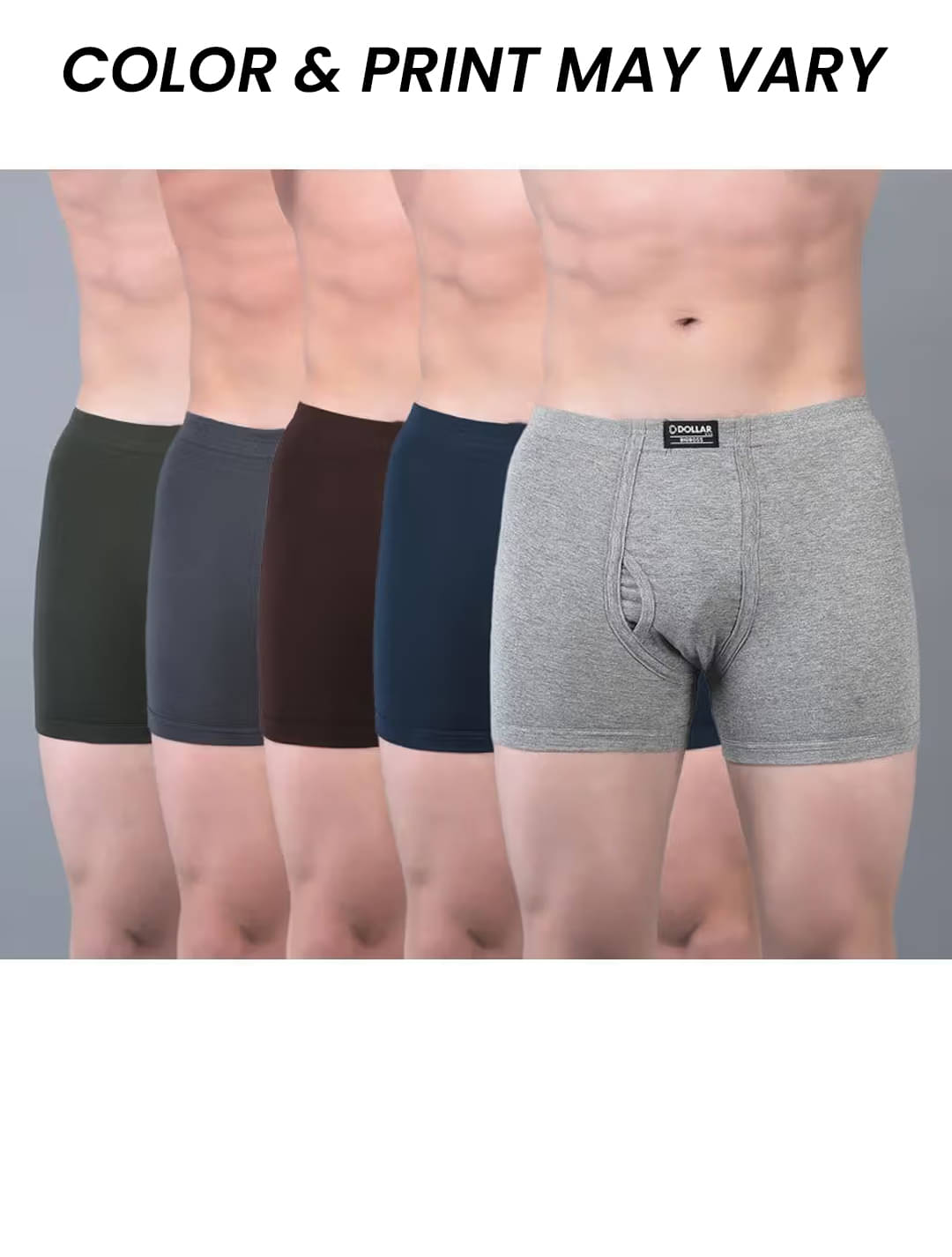     			Dollar Bigboss Men's Pack of 5 Solid Combed Cotton Trunk With Plush-Backed Waistband (Colour May Vary)