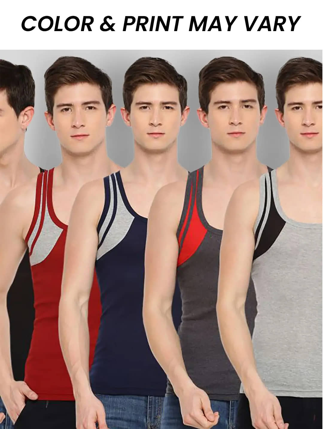 Dollar Bigboss Men's Pack of 5 Solid Combed Cotton Racerback Styled Gym Vest (Colour May Vary) - Nightwear & Loungewear | Buy online on ZillyBuy
