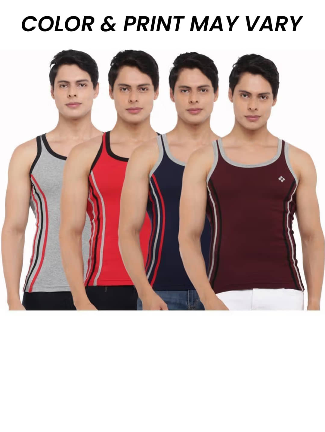 Dollar Bigboss Men's Pack of 4 Solid Combed Cotton Racerback Styled Gym Vest (Colour May Vary) - Nightwear & Loungewear | Buy online on ZillyBuy