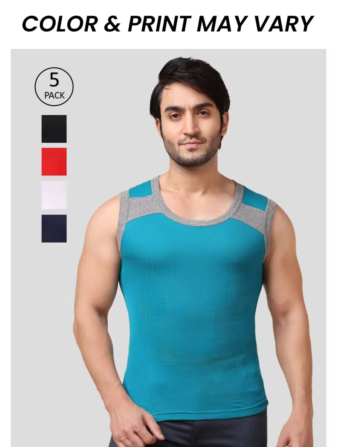 Dollar Bigboss Men's Pack of 5 Solid Combed Cotton Racerback Styled Gym Vest (Colour May Vary) - Nightwear & Loungewear | Buy online on ZillyBuy