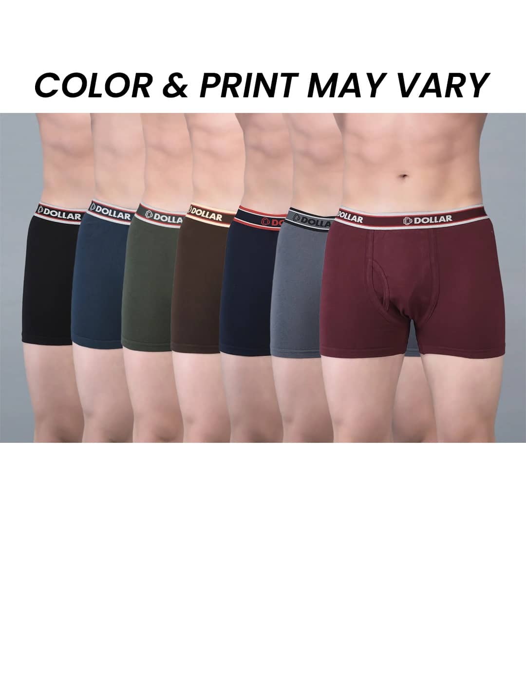 Dollar Bigboss Men's Pack of 7 Solid Combed Cotton Classy Trunk With Fly Front Access (Colour May Vary)