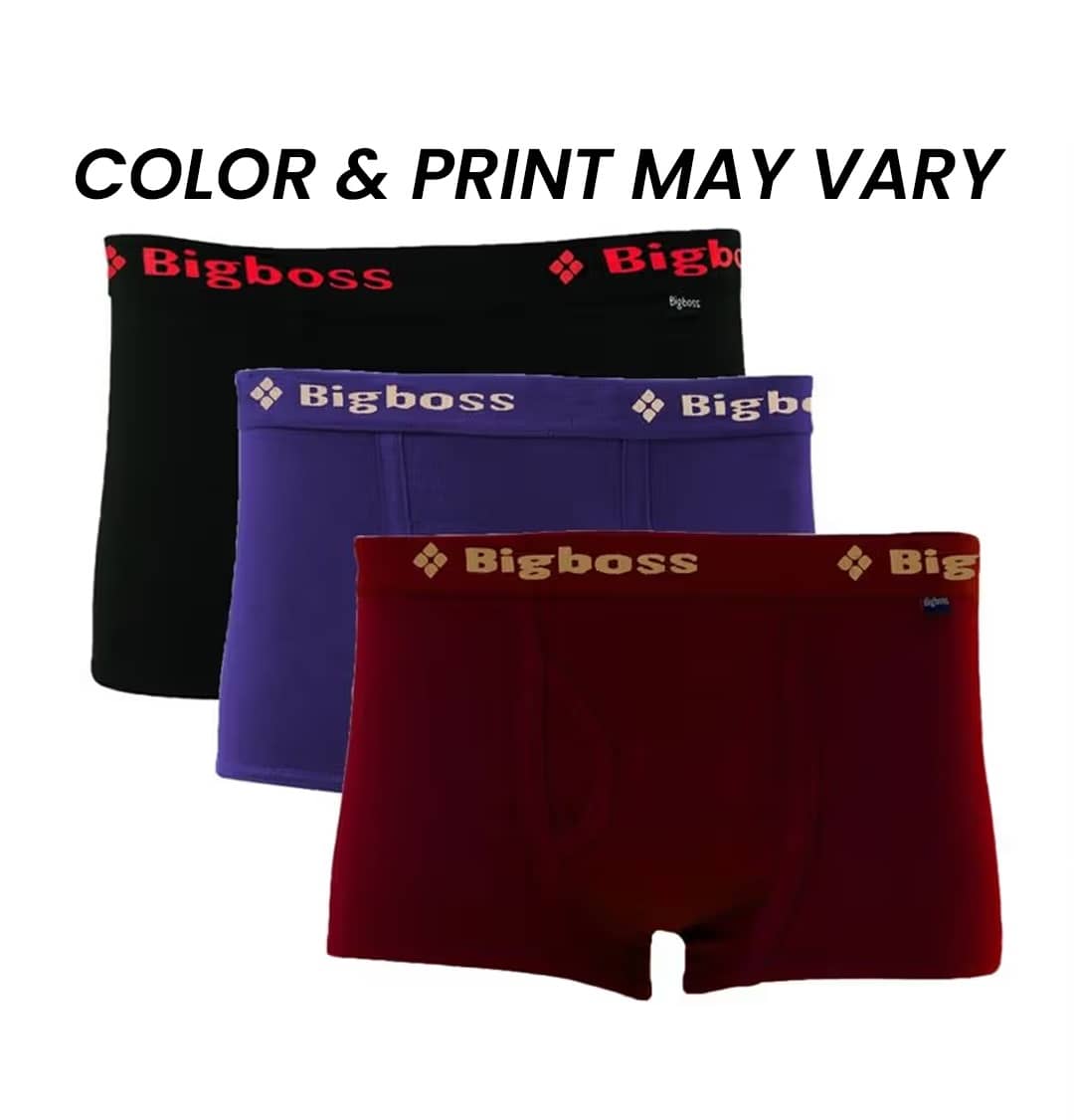 Dollar Bigboss Men's Pack of 3 Solid Combed Cotton Trunk With Double Pouch Support (Colour May Vary)
