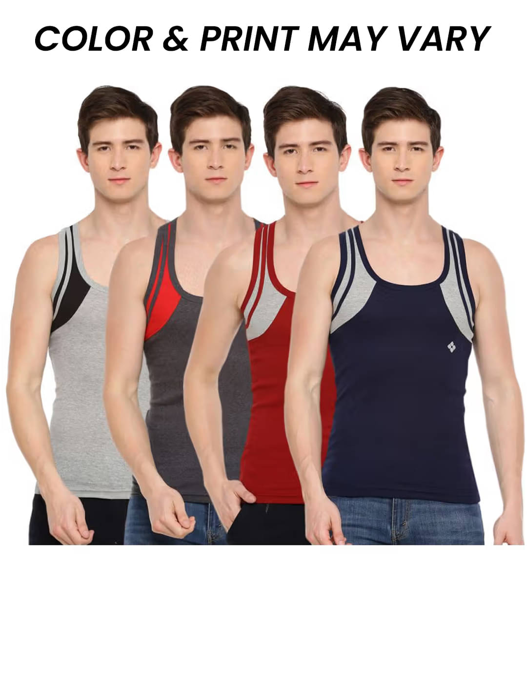     			Dollar Bigboss Men's Pack of 4 Solid Combed Cotton Racerback Styled Gym Vest (Colour May Vary)