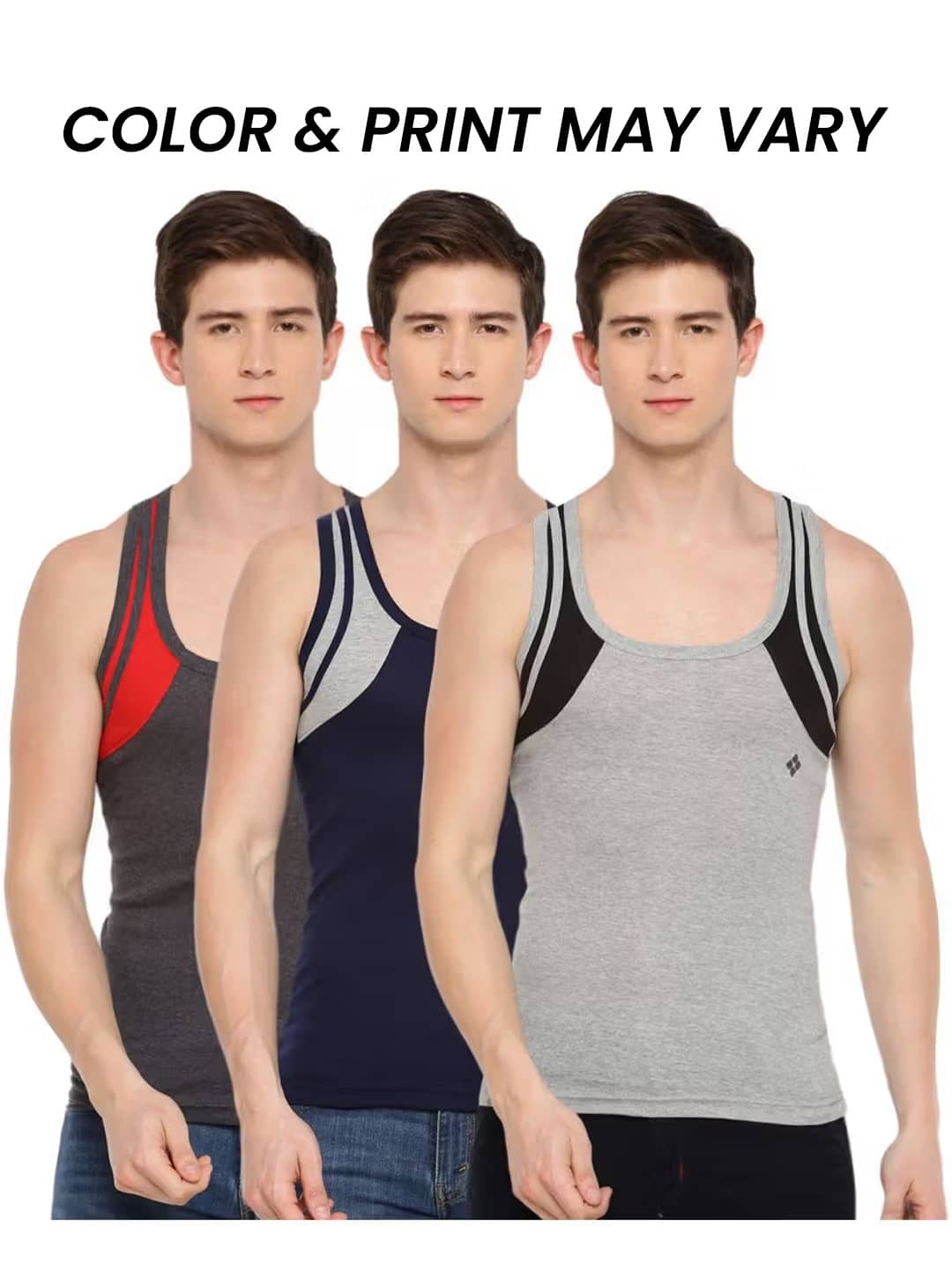Dollar Bigboss Men's Pack of 3 Solid Combed Cotton Racerback Styled Gym Vest (Colour May Vary) - Nightwear & Loungewear | Buy online on ZillyBuy