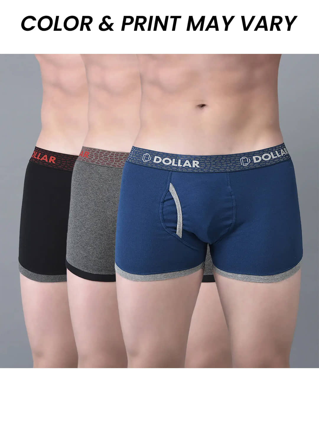 Dollar Bigboss Men's Pack of 3 Solid Combed Cotton Trunk With Contoured Pouch Support (Colour May Vary)