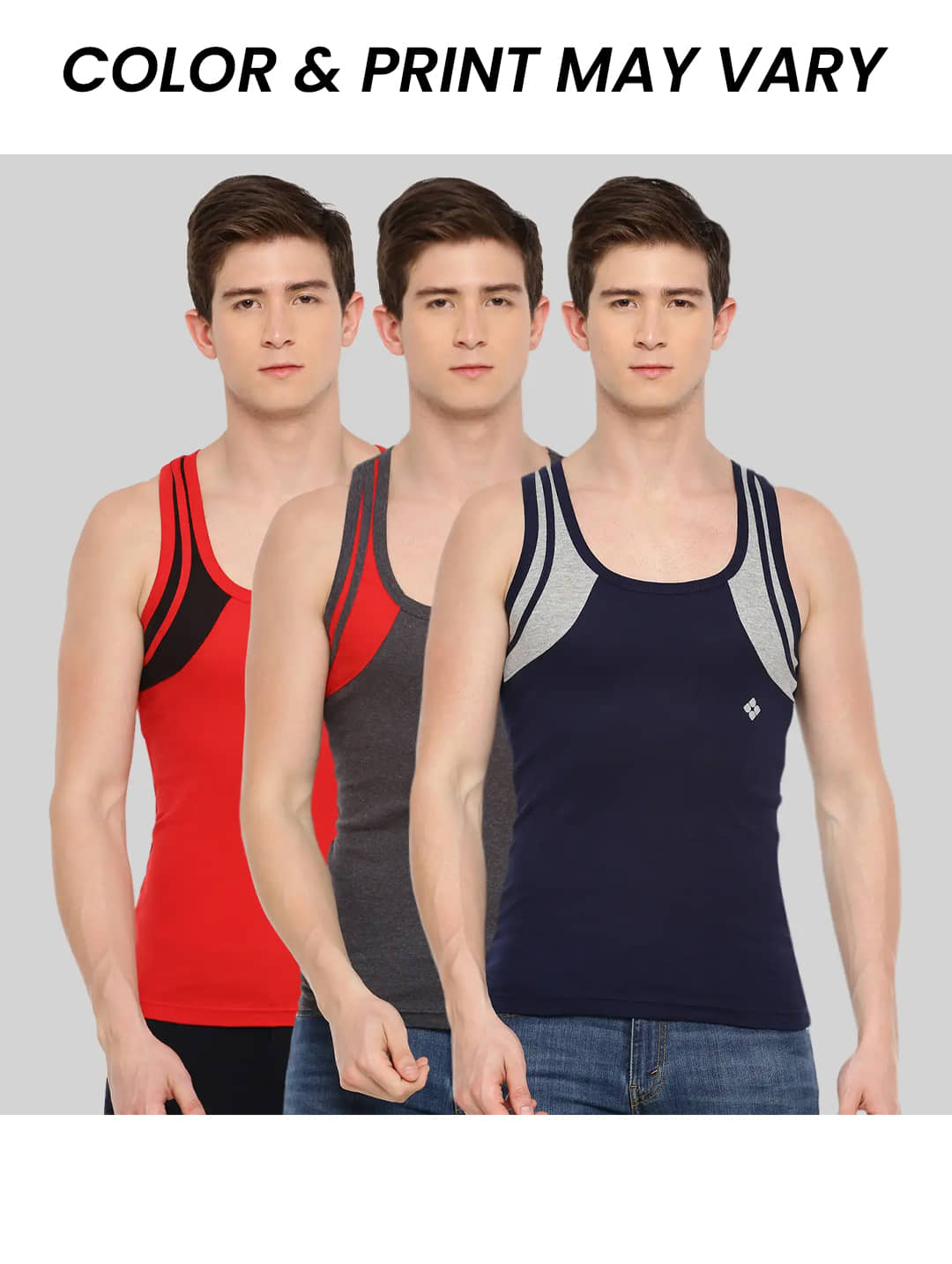 Dollar Bigboss Men's Pack of 3 Solid Combed Cotton Racerback Styled Gym Vest (Colour May Vary) - Nightwear & Loungewear | Buy online on ZillyBuy